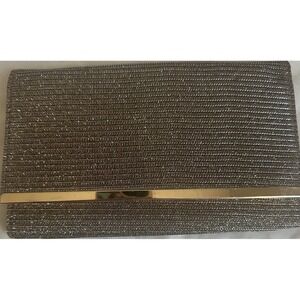 Estee & Lilly Gold Metallic Glitter Clutch Small w/ Detachable Strap Magnetic